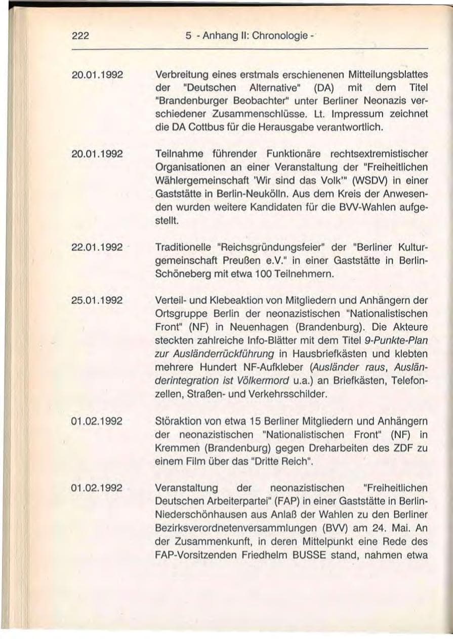 Seite 222 des Verfassungsschutzbericht 1992 Berlin
