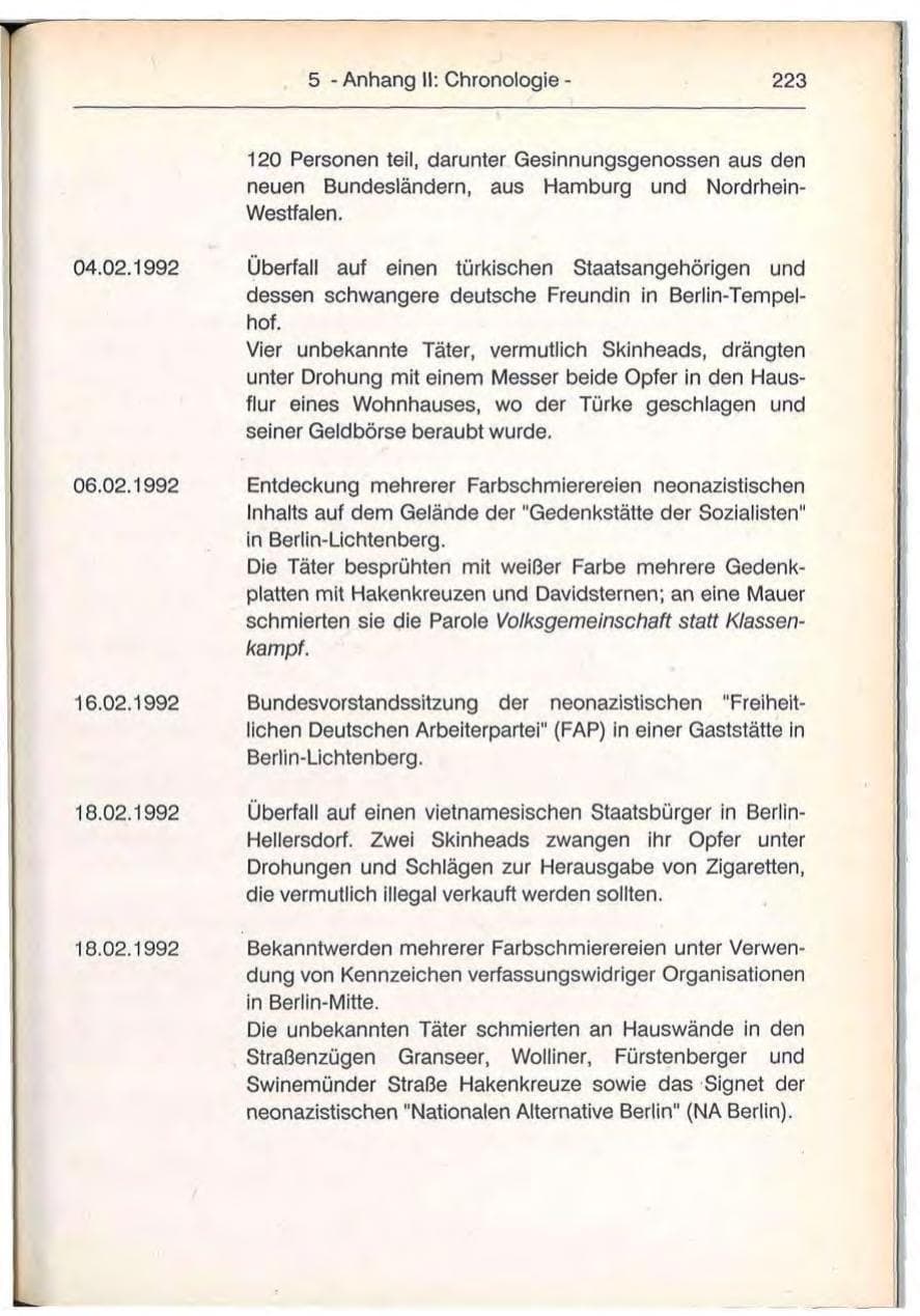 Seite 223 des Verfassungsschutzbericht 1992 Berlin