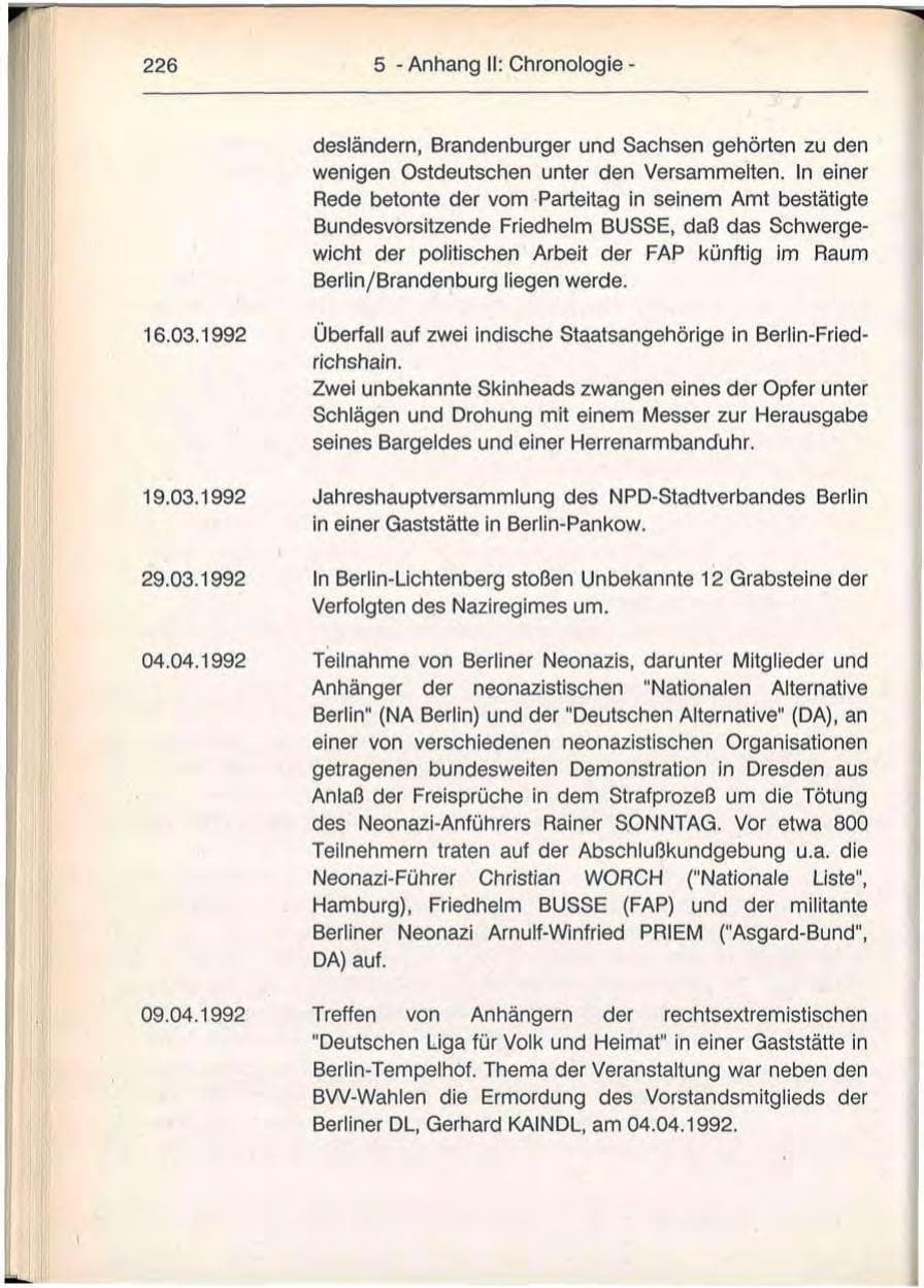 Seite 226 des Verfassungsschutzbericht 1992 Berlin