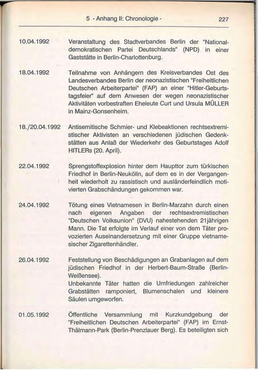 Seite 227 des Verfassungsschutzbericht 1992 Berlin