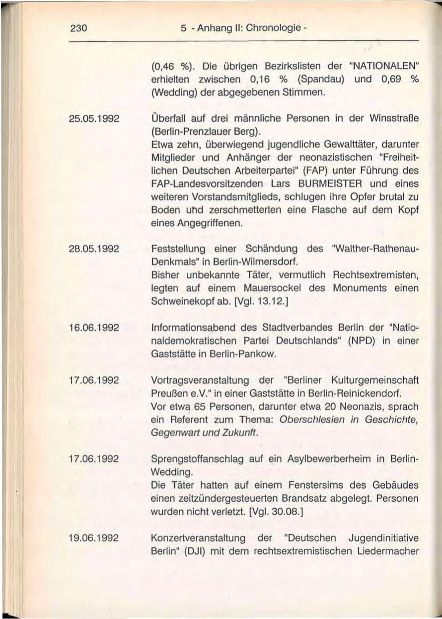 Seite 230 des Verfassungsschutzbericht 1992 Berlin