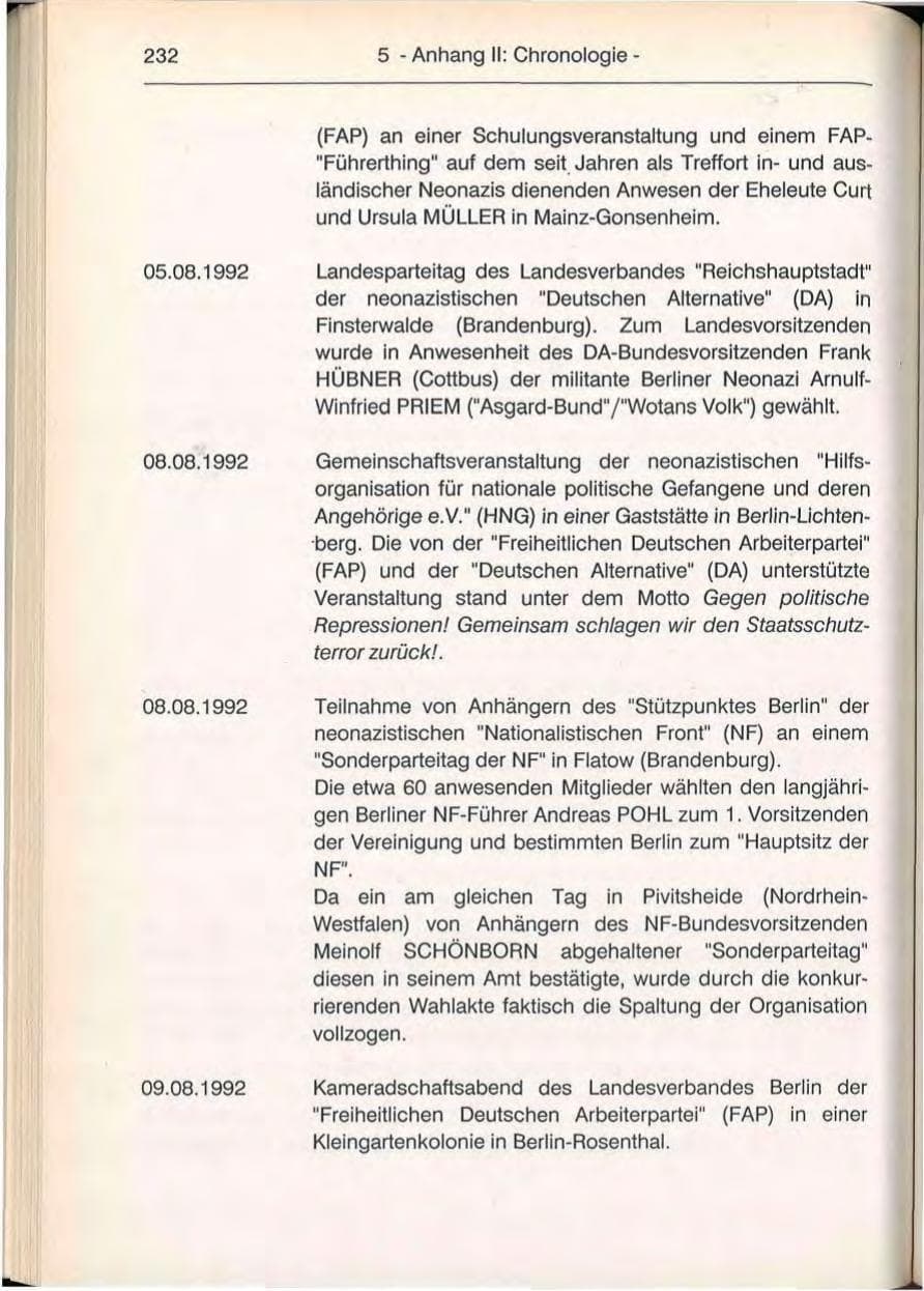 Seite 232 des Verfassungsschutzbericht 1992 Berlin