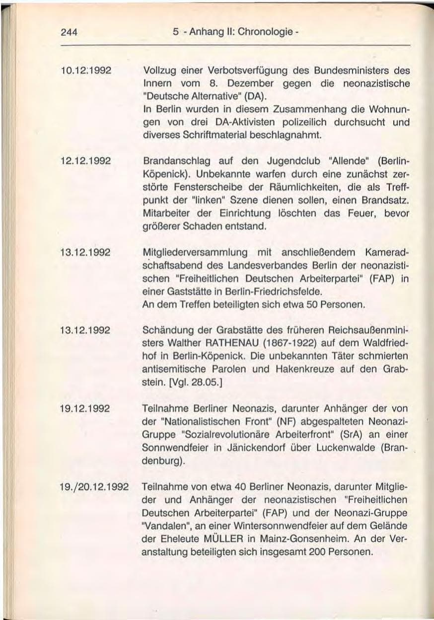 Seite 244 des Verfassungsschutzbericht 1992 Berlin