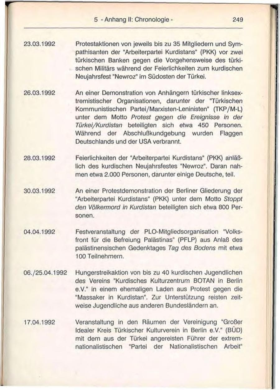 Seite 249 des Verfassungsschutzbericht 1992 Berlin