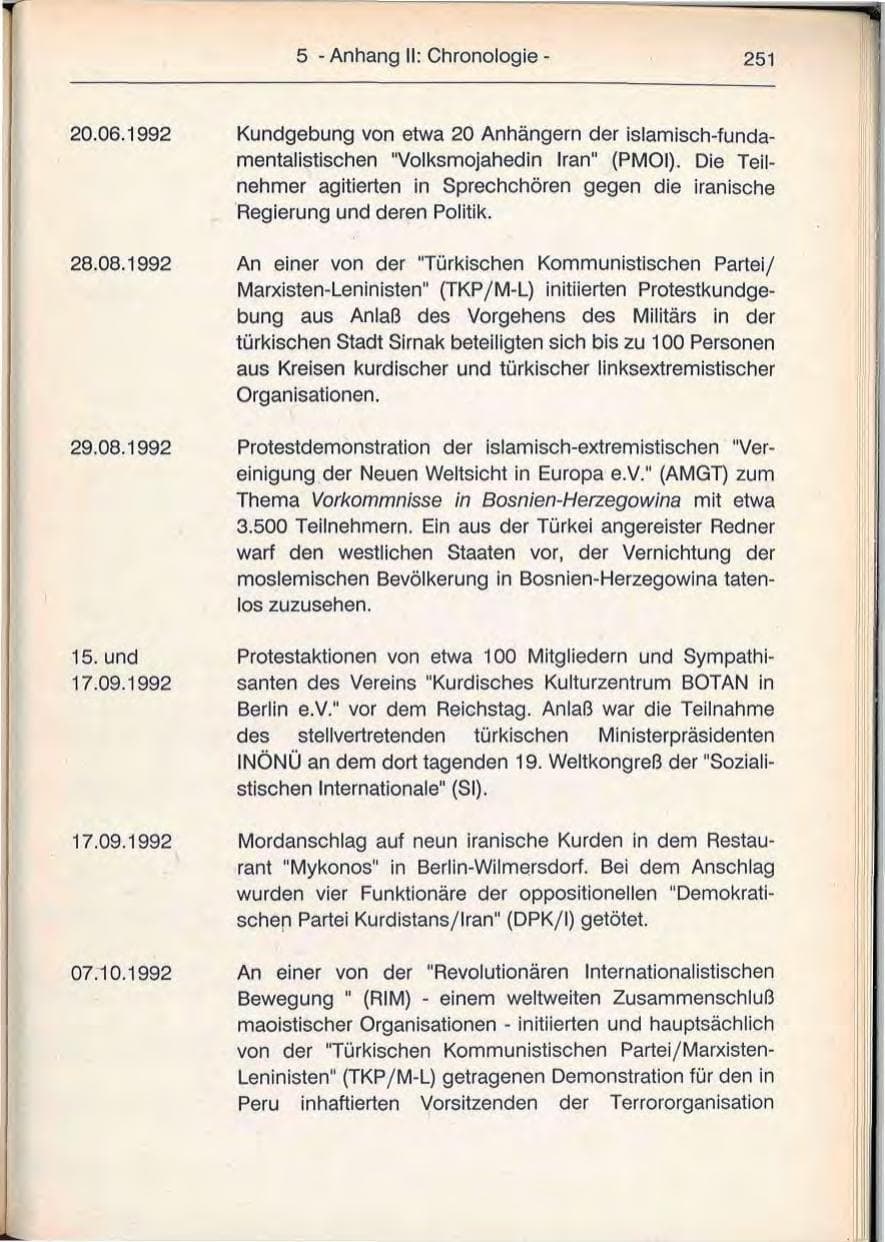 Seite 251 des Verfassungsschutzbericht 1992 Berlin