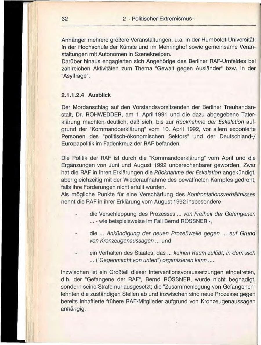 Seite 32 des Verfassungsschutzbericht 1992 Berlin