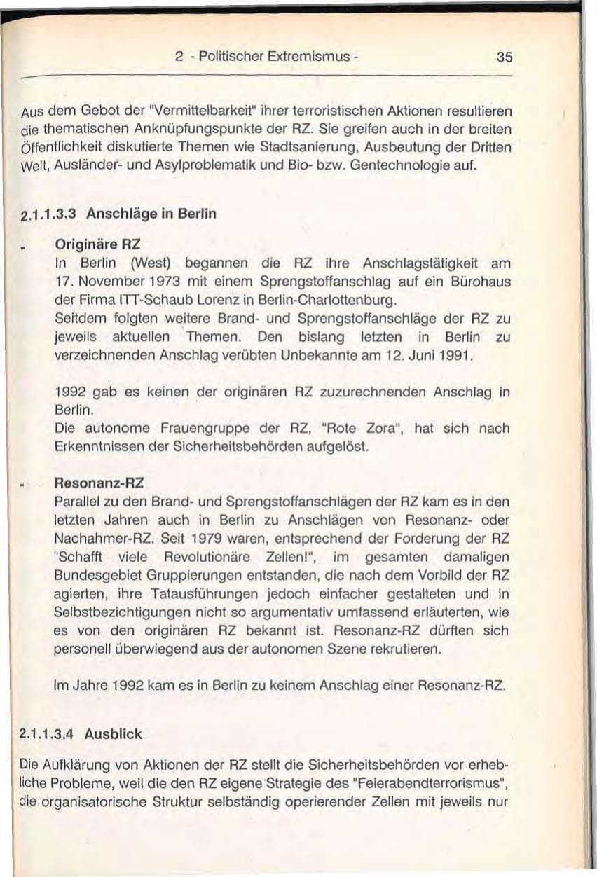Seite 35 des Verfassungsschutzbericht 1992 Berlin
