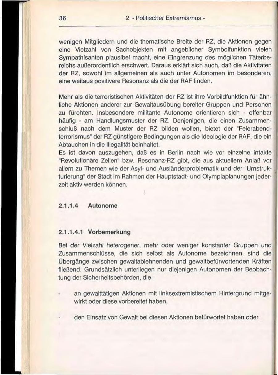 Seite 36 des Verfassungsschutzbericht 1992 Berlin