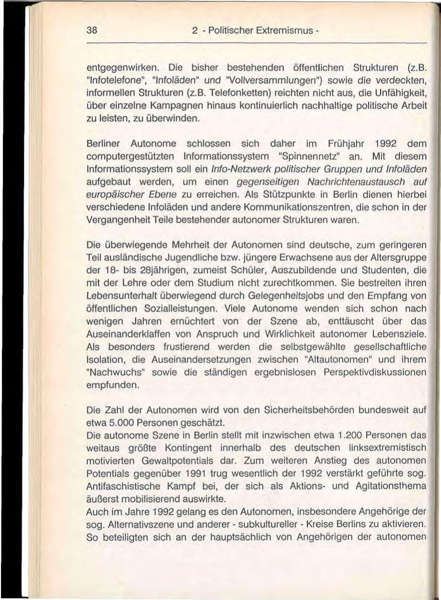 Seite 38 des Verfassungsschutzbericht 1992 Berlin