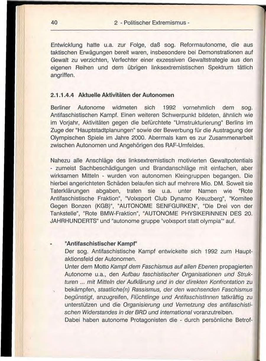 Seite 40 des Verfassungsschutzbericht 1992 Berlin