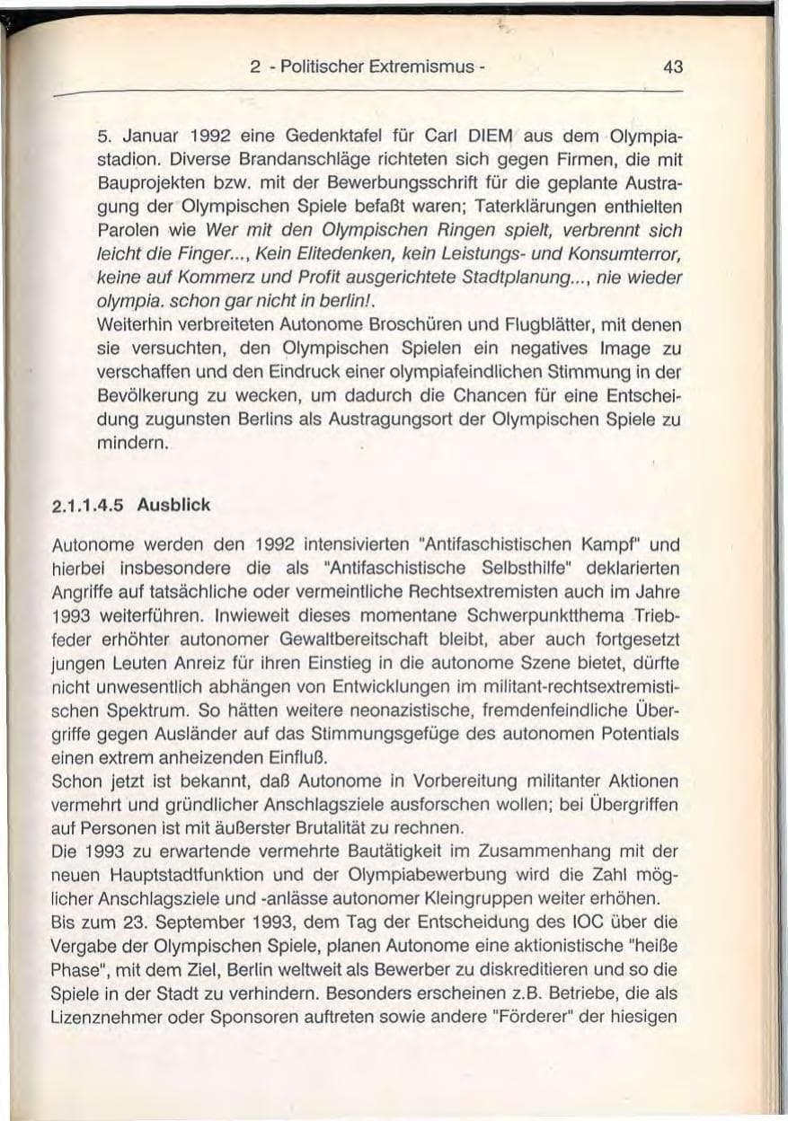 Seite 43 des Verfassungsschutzbericht 1992 Berlin