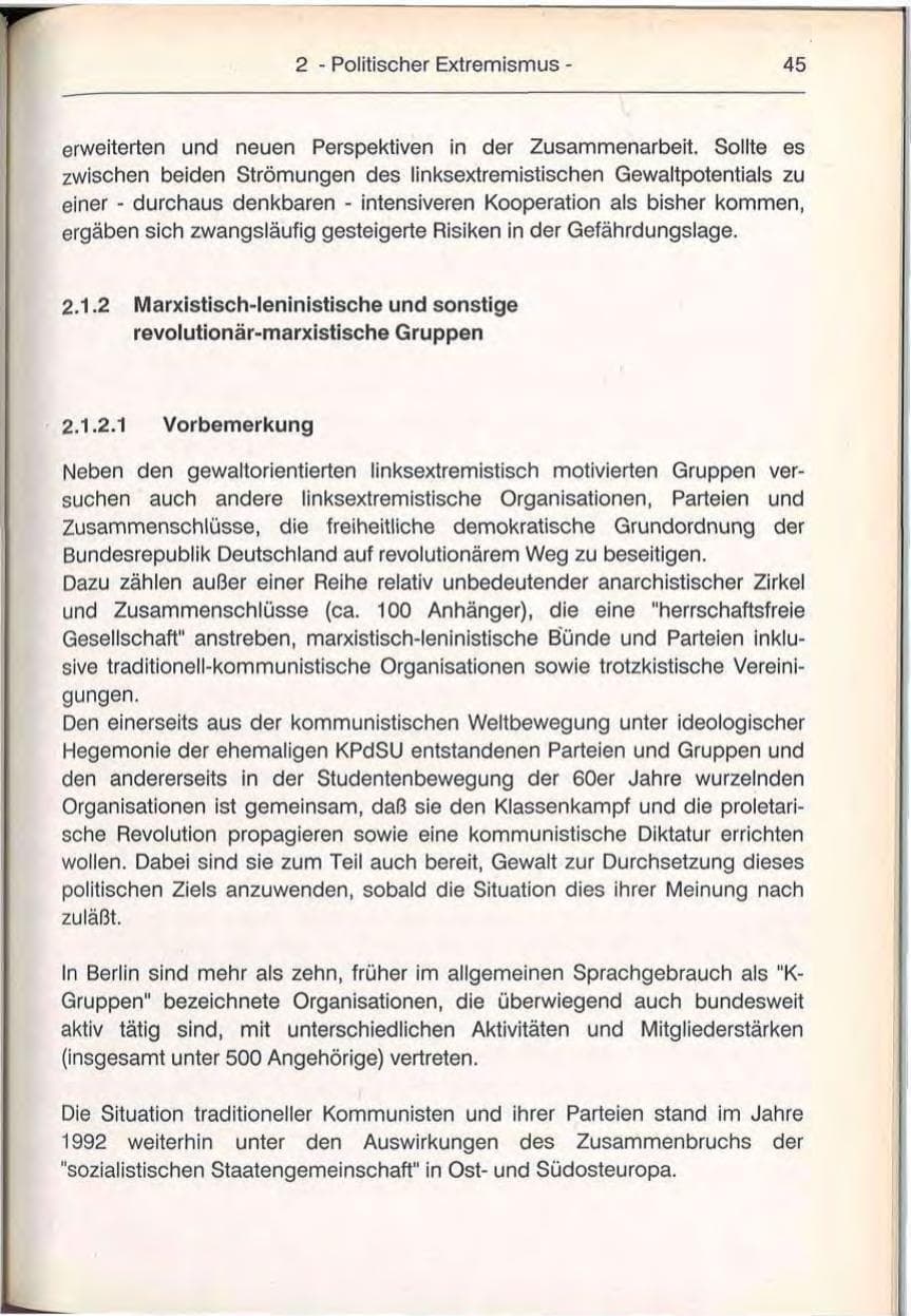 Seite 45 des Verfassungsschutzbericht 1992 Berlin