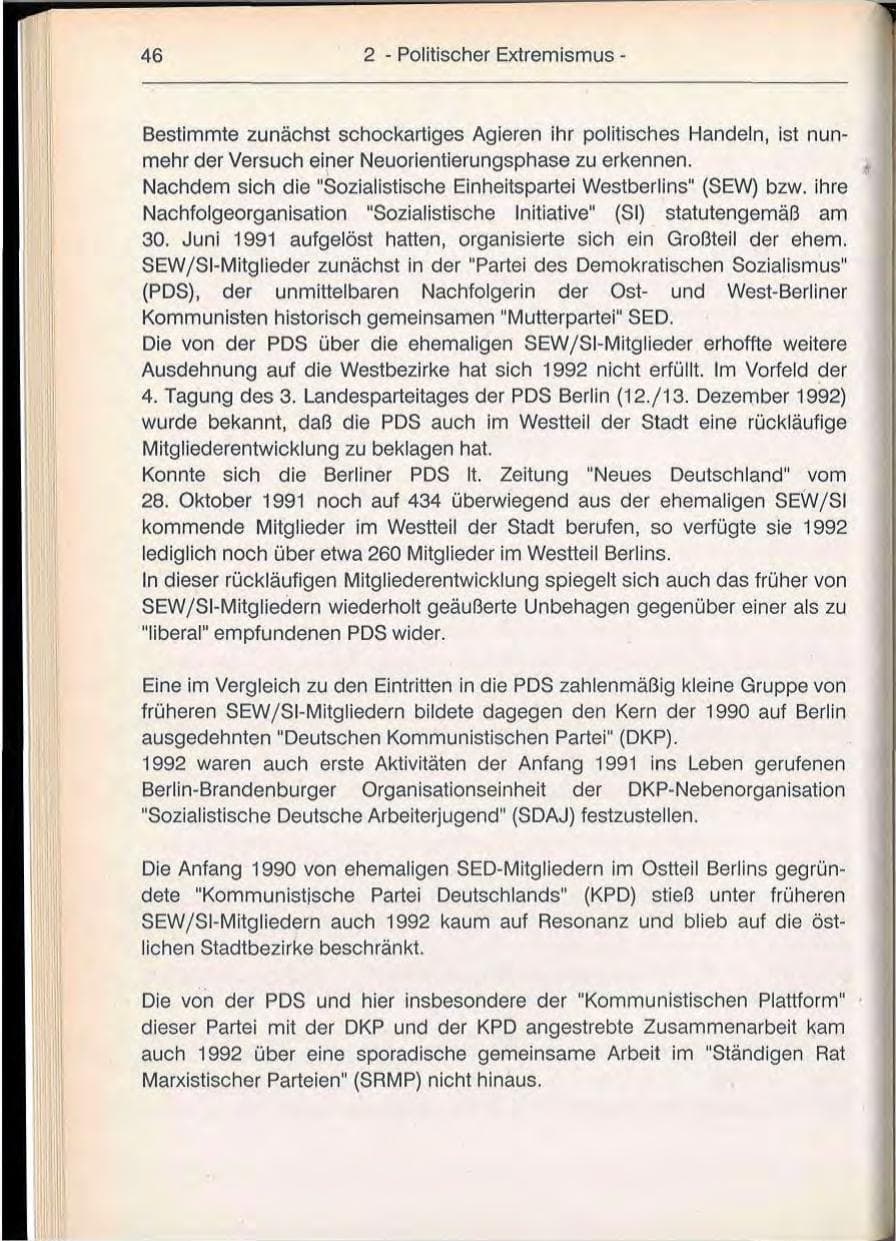 Seite 46 des Verfassungsschutzbericht 1992 Berlin
