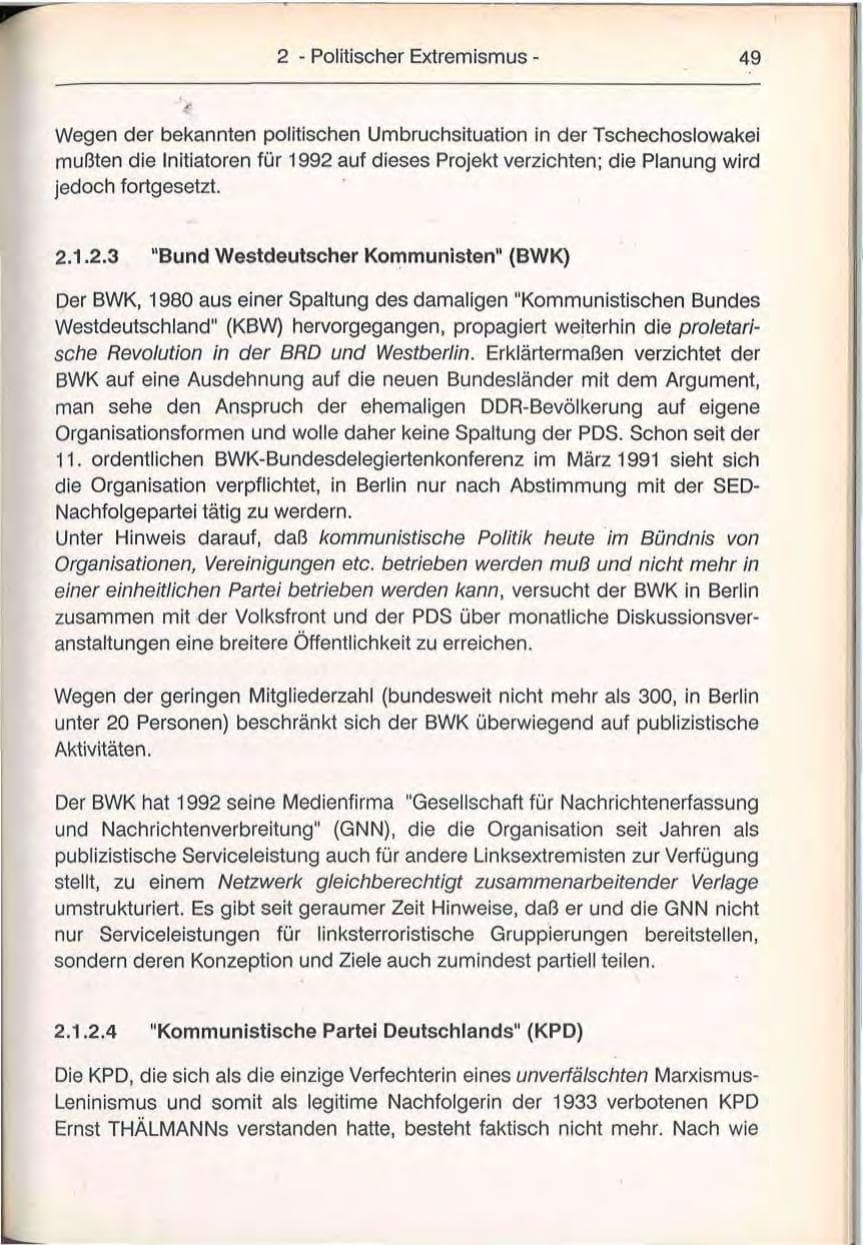 Seite 49 des Verfassungsschutzbericht 1992 Berlin