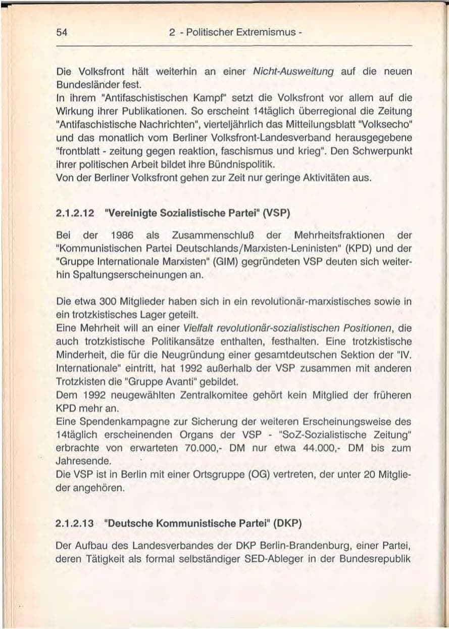 Seite 54 des Verfassungsschutzbericht 1992 Berlin