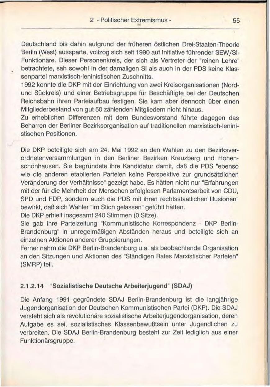 Seite 55 des Verfassungsschutzbericht 1992 Berlin