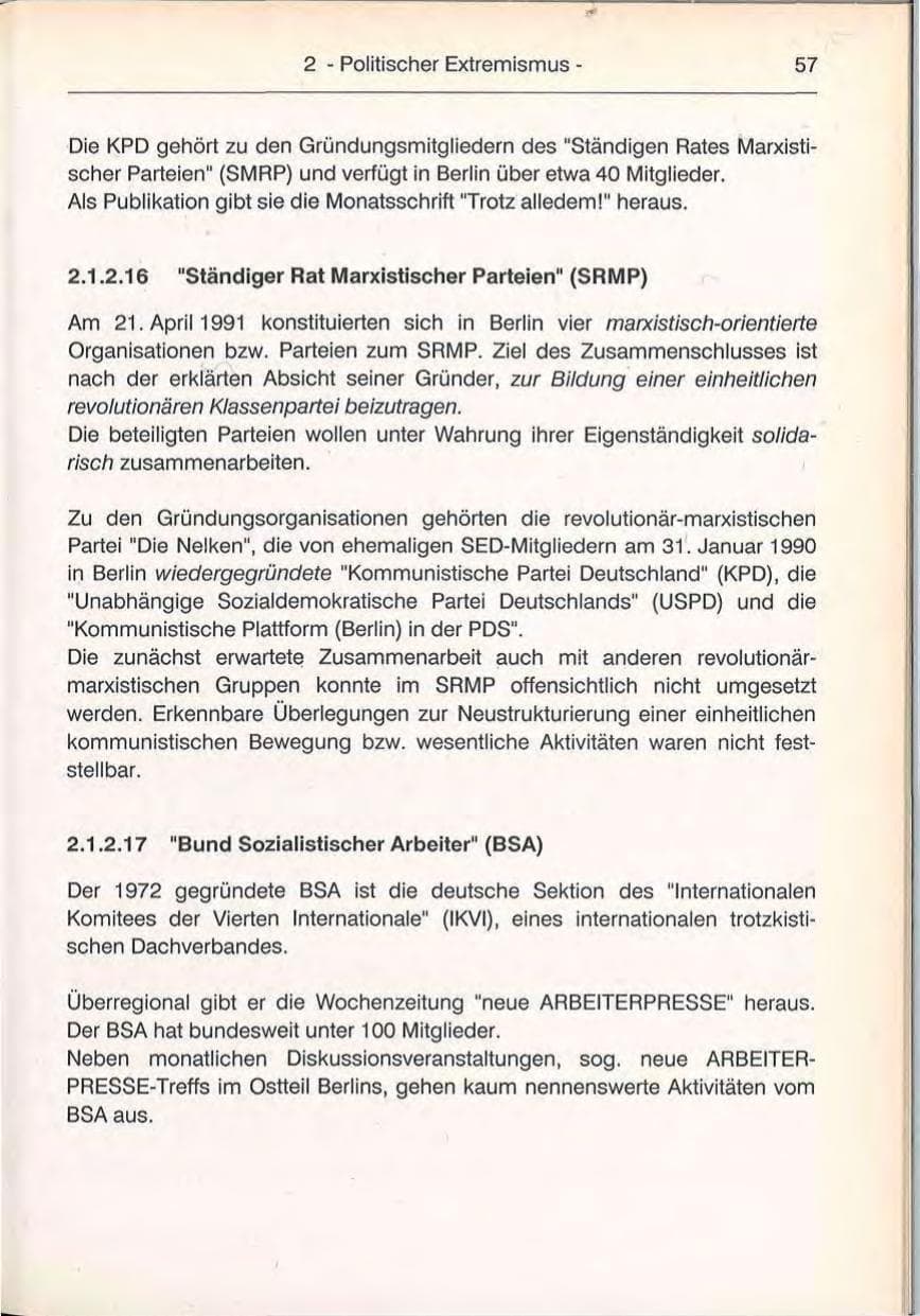 Seite 57 des Verfassungsschutzbericht 1992 Berlin
