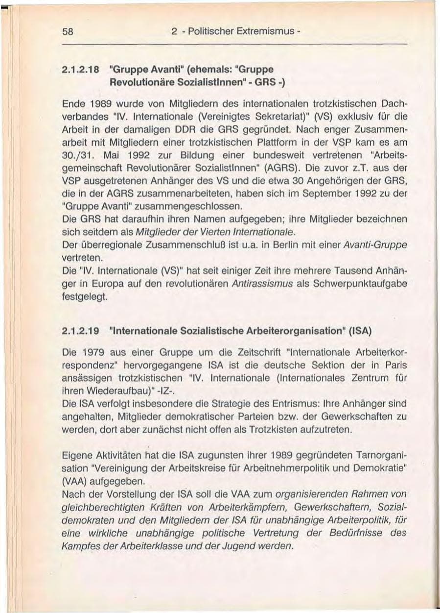 Seite 58 des Verfassungsschutzbericht 1992 Berlin