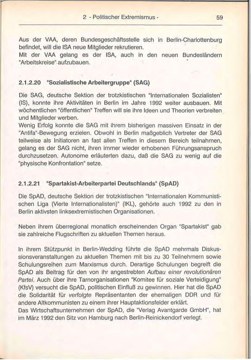 Seite 59 des Verfassungsschutzbericht 1992 Berlin