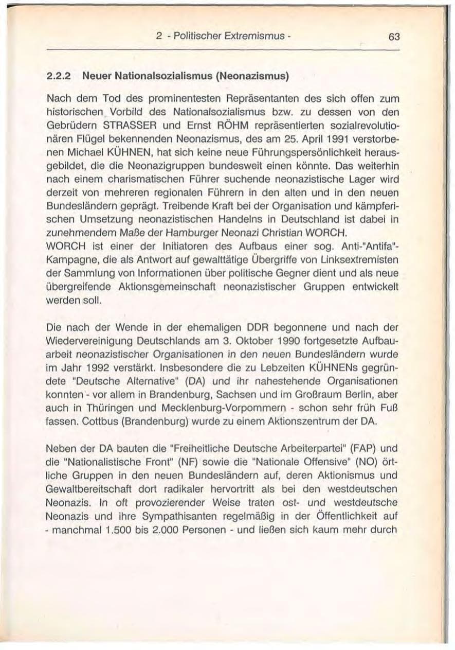 Seite 63 des Verfassungsschutzbericht 1992 Berlin