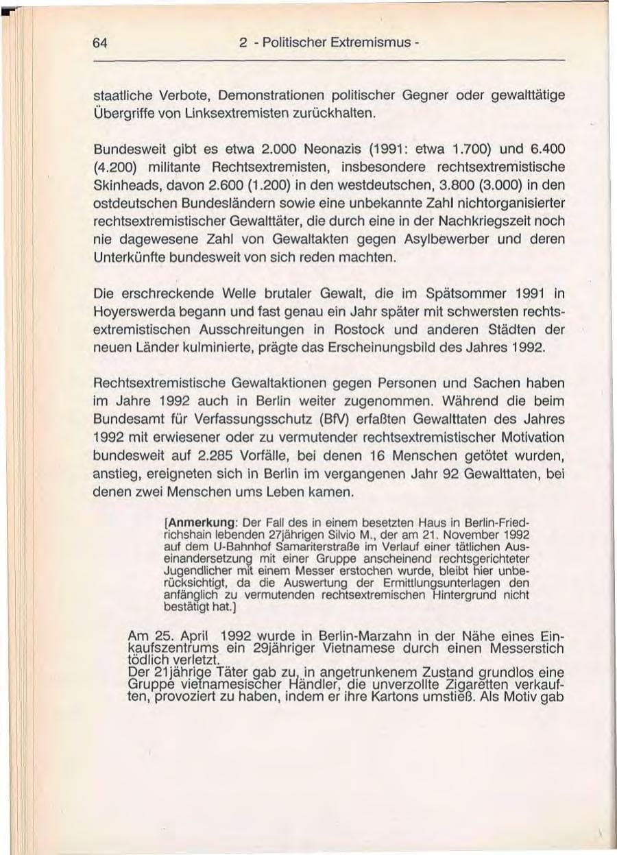 Seite 64 des Verfassungsschutzbericht 1992 Berlin