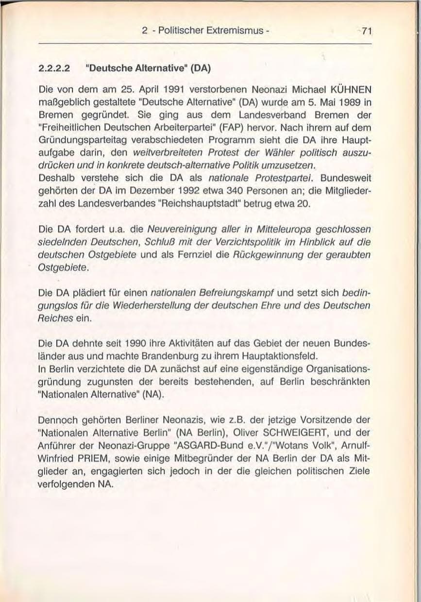 Seite 71 des Verfassungsschutzbericht 1992 Berlin
