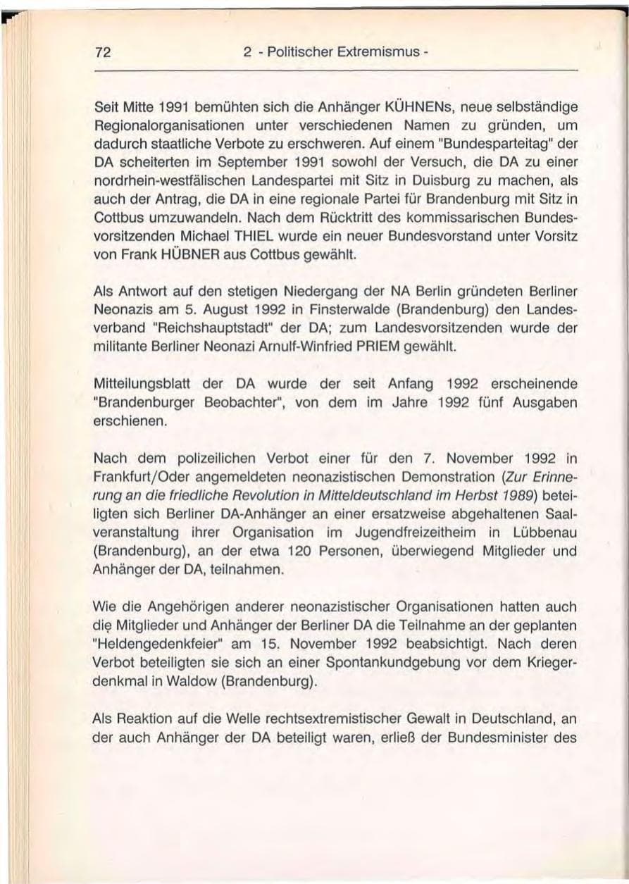 Seite 72 des Verfassungsschutzbericht 1992 Berlin