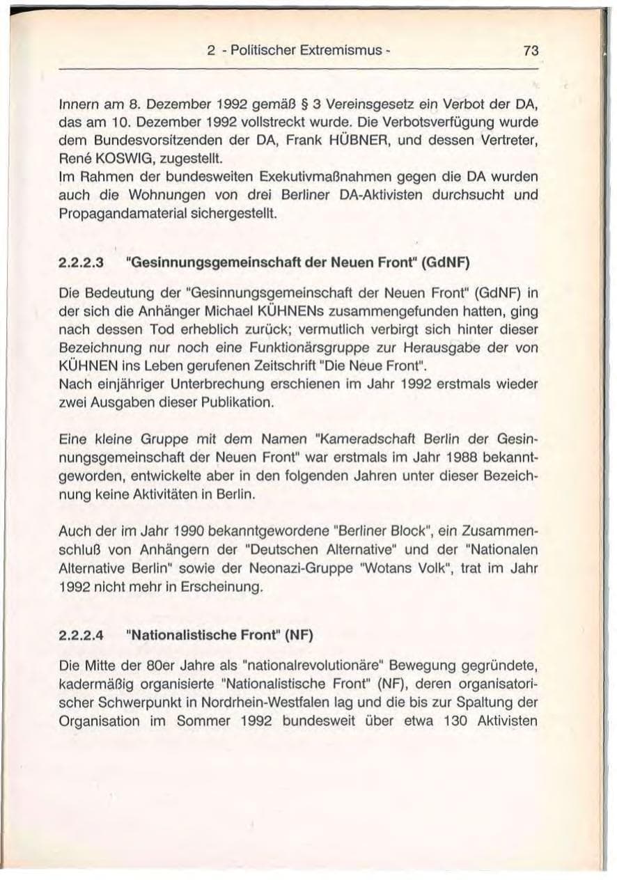 Seite 73 des Verfassungsschutzbericht 1992 Berlin