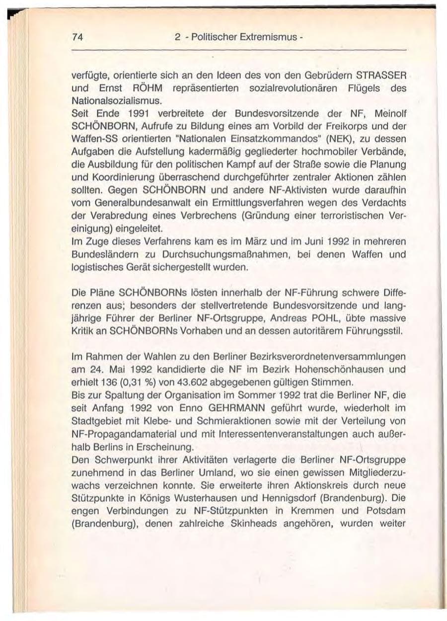 Seite 74 des Verfassungsschutzbericht 1992 Berlin
