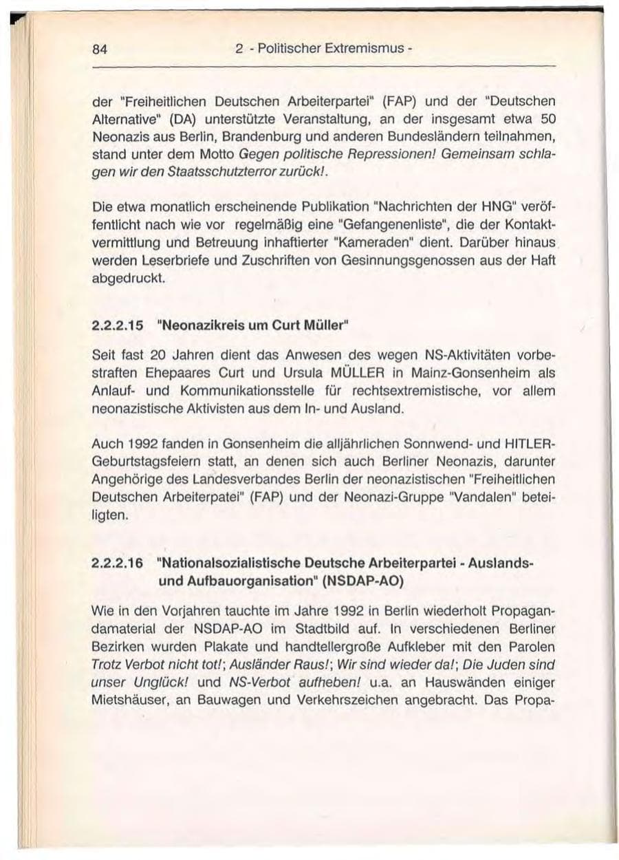 Seite 84 des Verfassungsschutzbericht 1992 Berlin