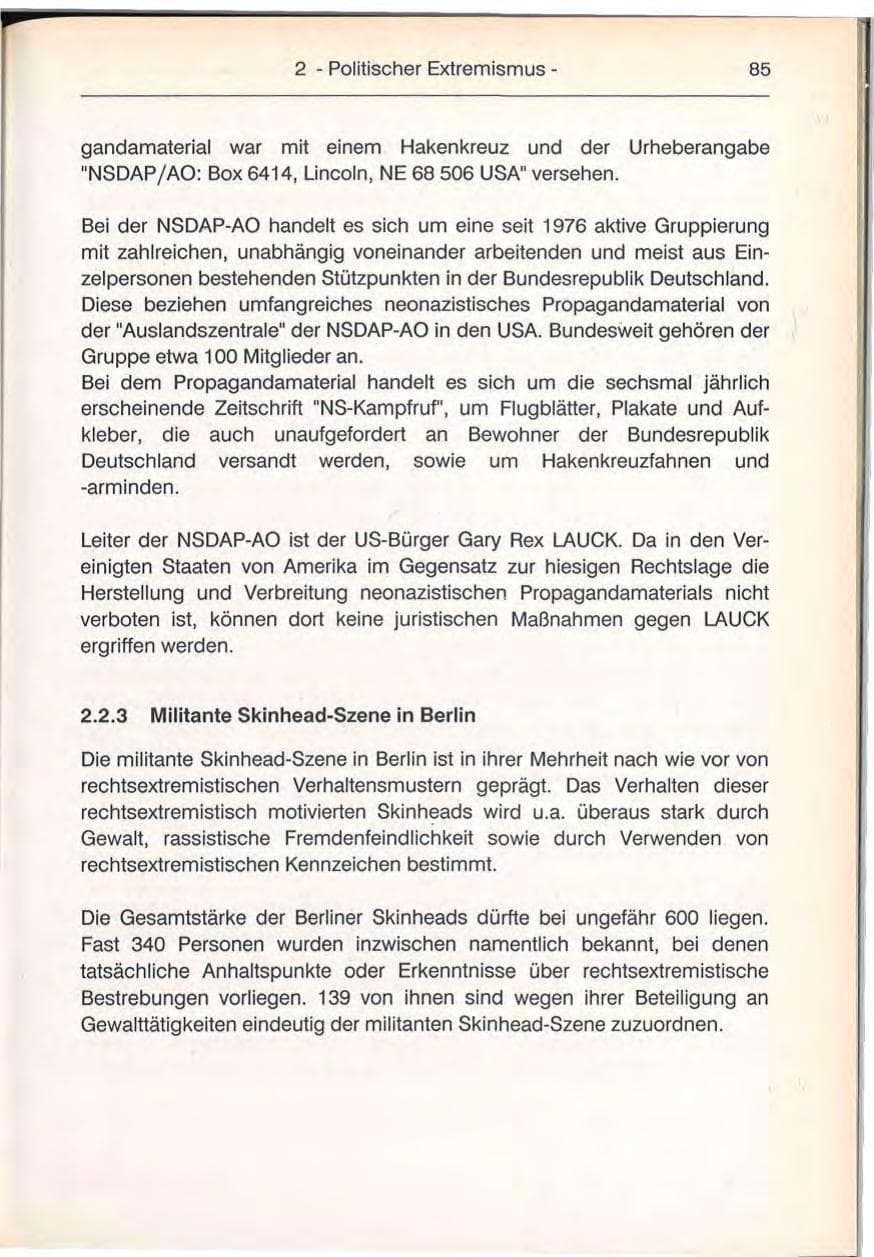 Seite 85 des Verfassungsschutzbericht 1992 Berlin