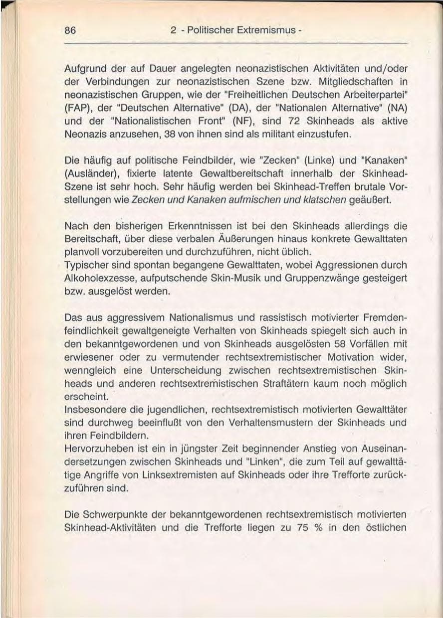 Seite 86 des Verfassungsschutzbericht 1992 Berlin