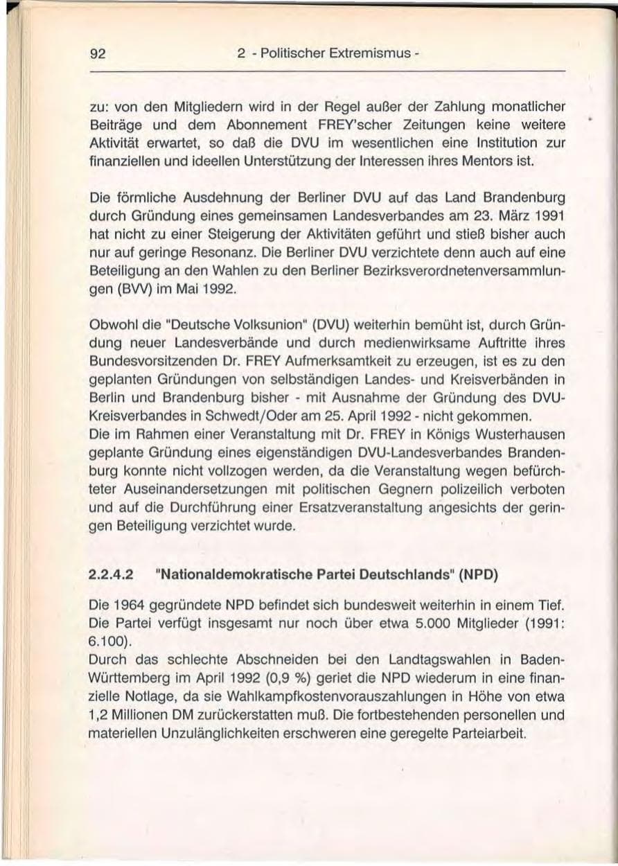 Seite 92 des Verfassungsschutzbericht 1992 Berlin