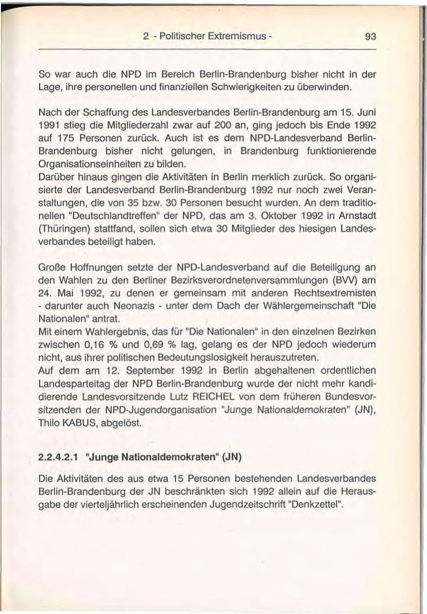 Seite 93 des Verfassungsschutzbericht 1992 Berlin
