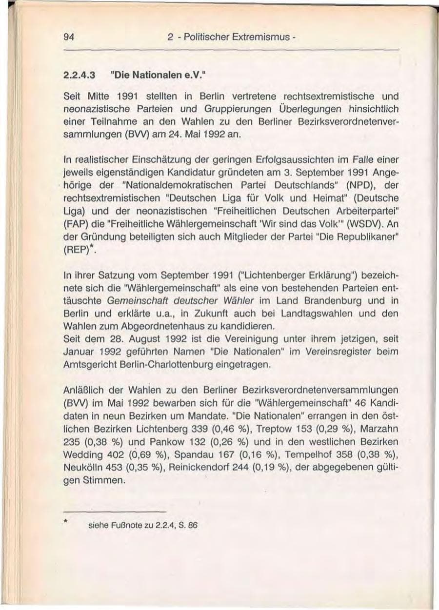 Seite 94 des Verfassungsschutzbericht 1992 Berlin