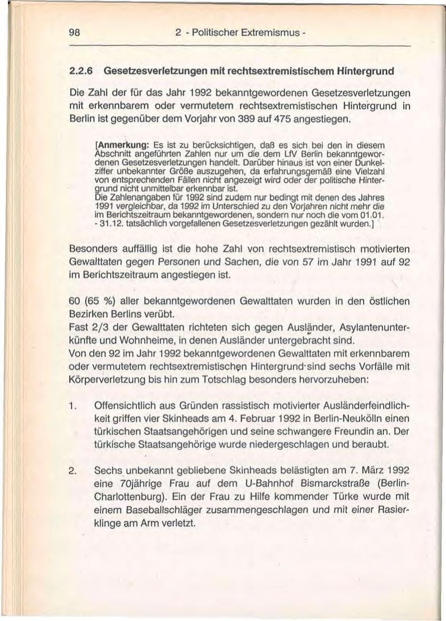 Seite 98 des Verfassungsschutzbericht 1992 Berlin
