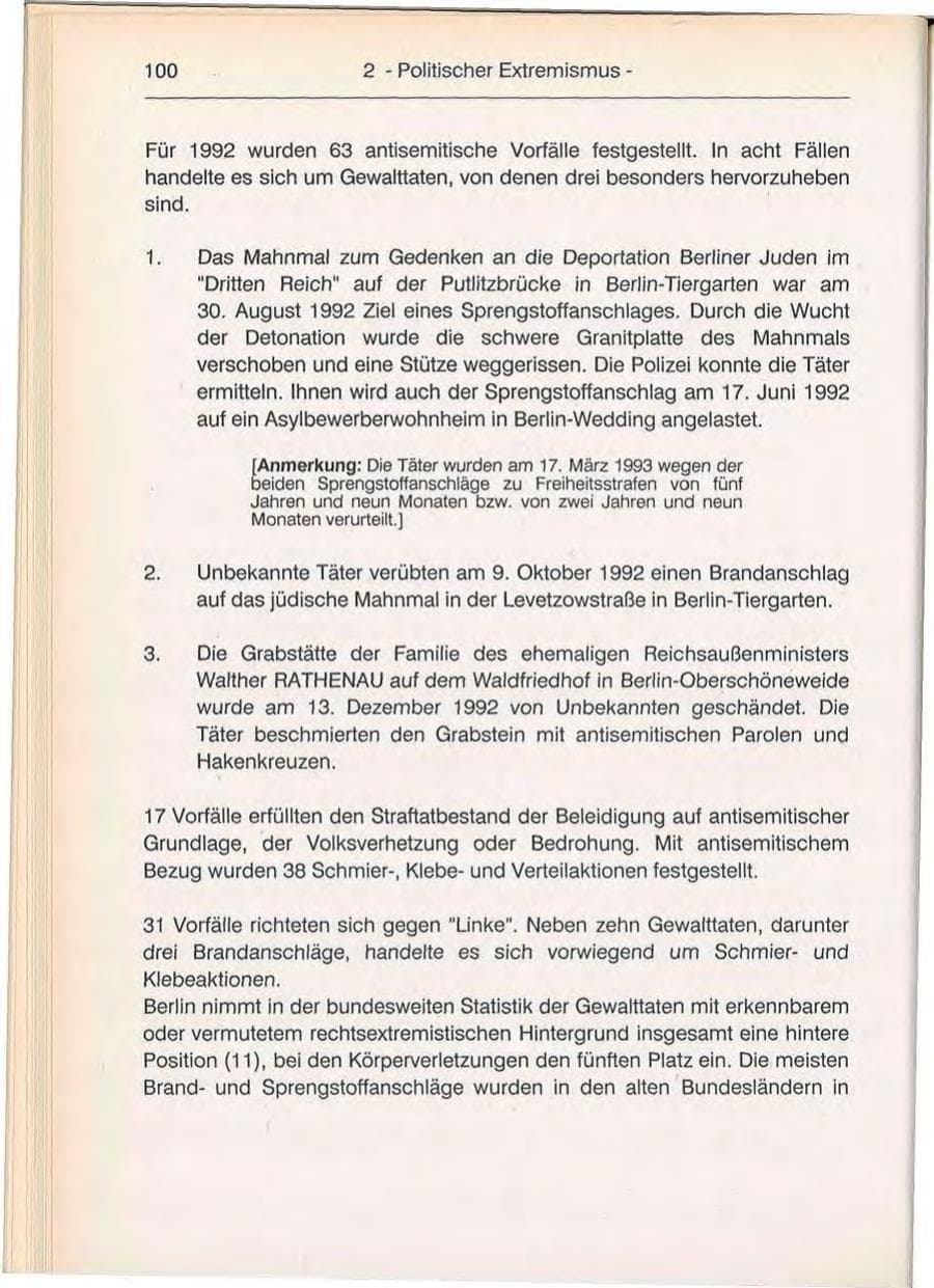 Seite 100 des Verfassungsschutzbericht 1992 Berlin