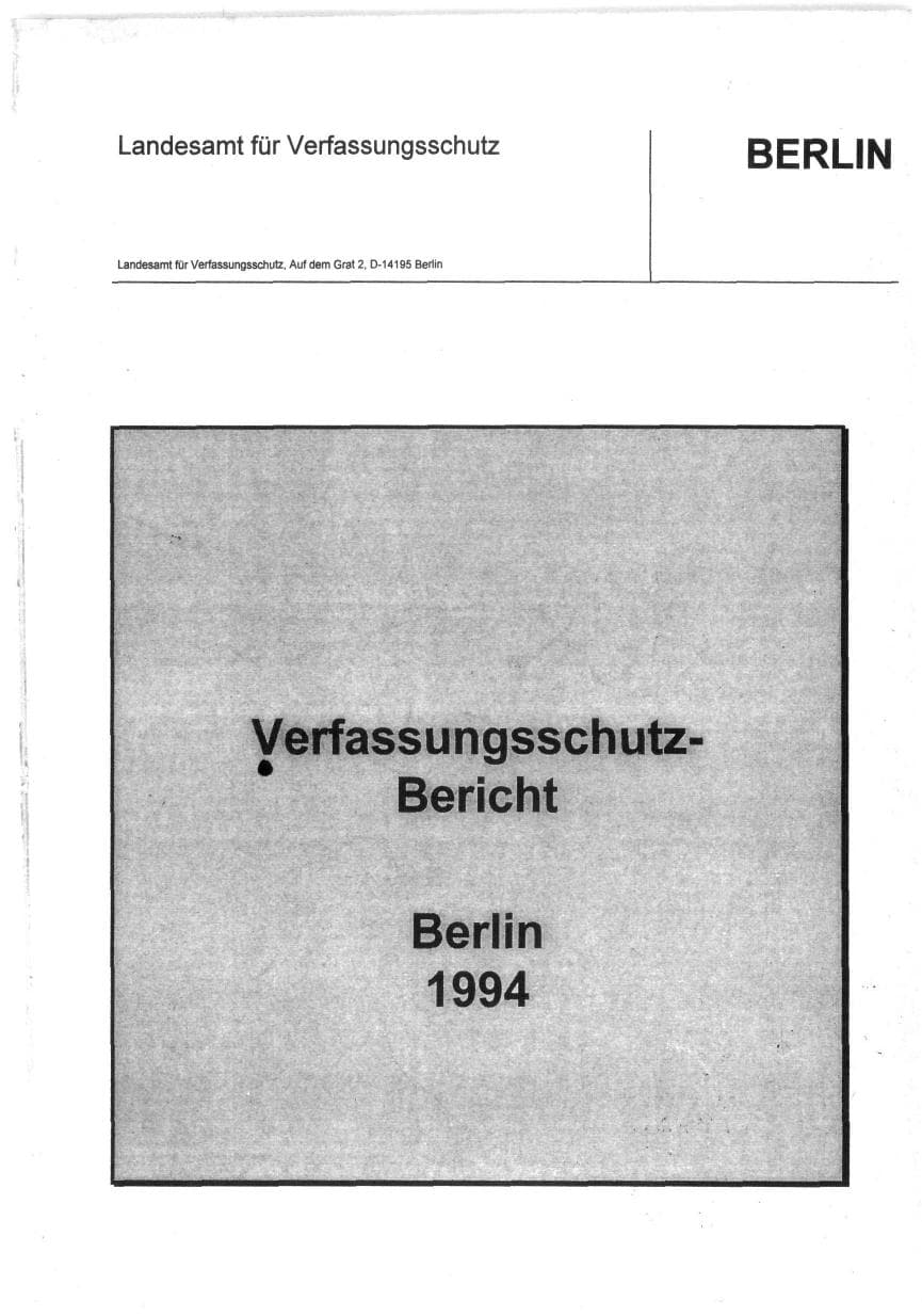 Seite 1 des Verfassungsschutzbericht 1994 Berlin