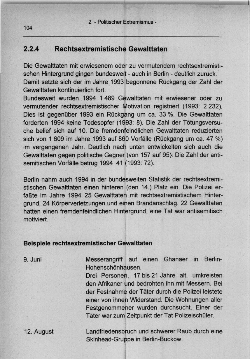 Seite 104 des Verfassungsschutzbericht 1994 Berlin