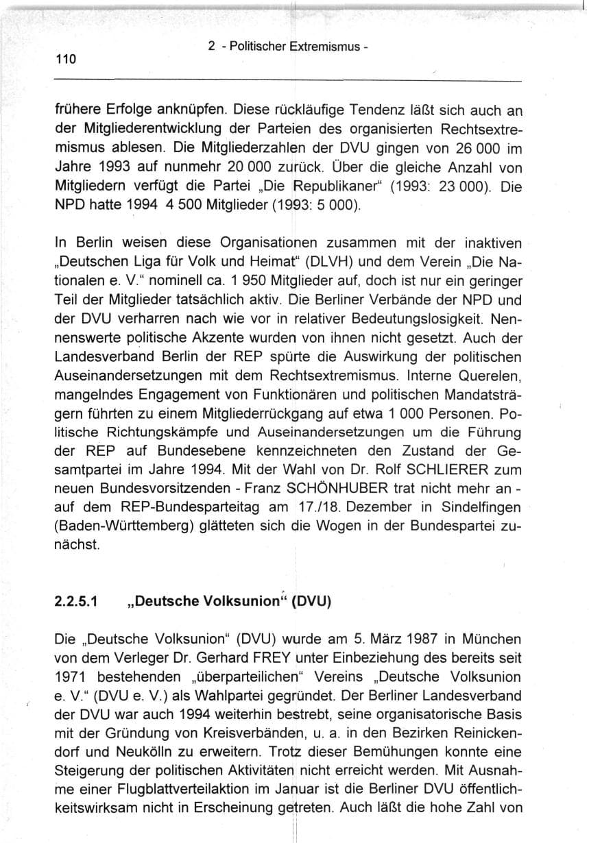 Seite 110 des Verfassungsschutzbericht 1994 Berlin