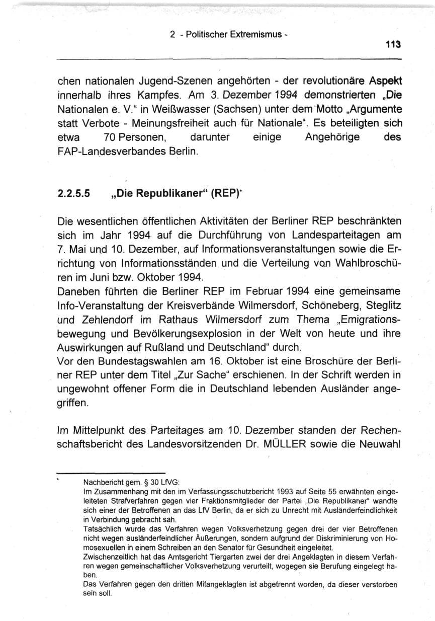 Seite 113 des Verfassungsschutzbericht 1994 Berlin