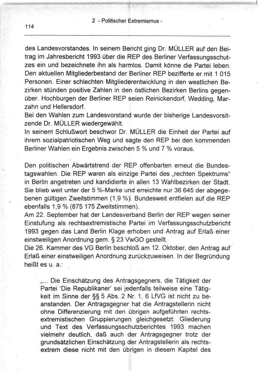 Seite 114 des Verfassungsschutzbericht 1994 Berlin