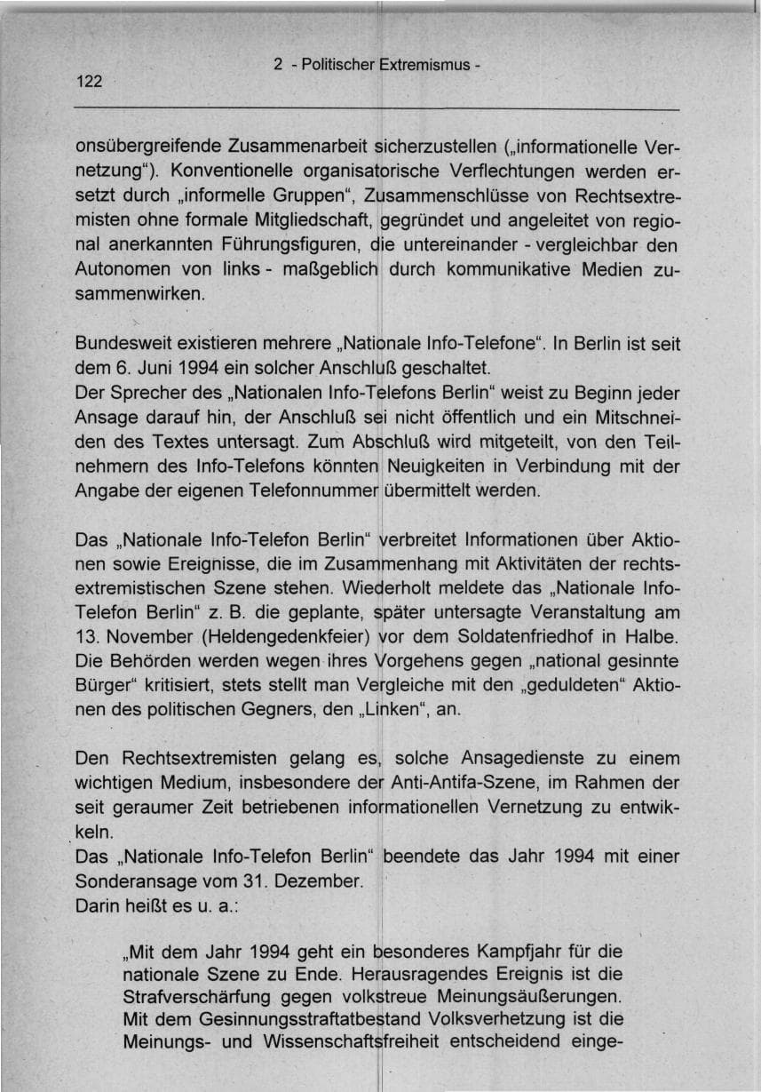 Seite 122 des Verfassungsschutzbericht 1994 Berlin