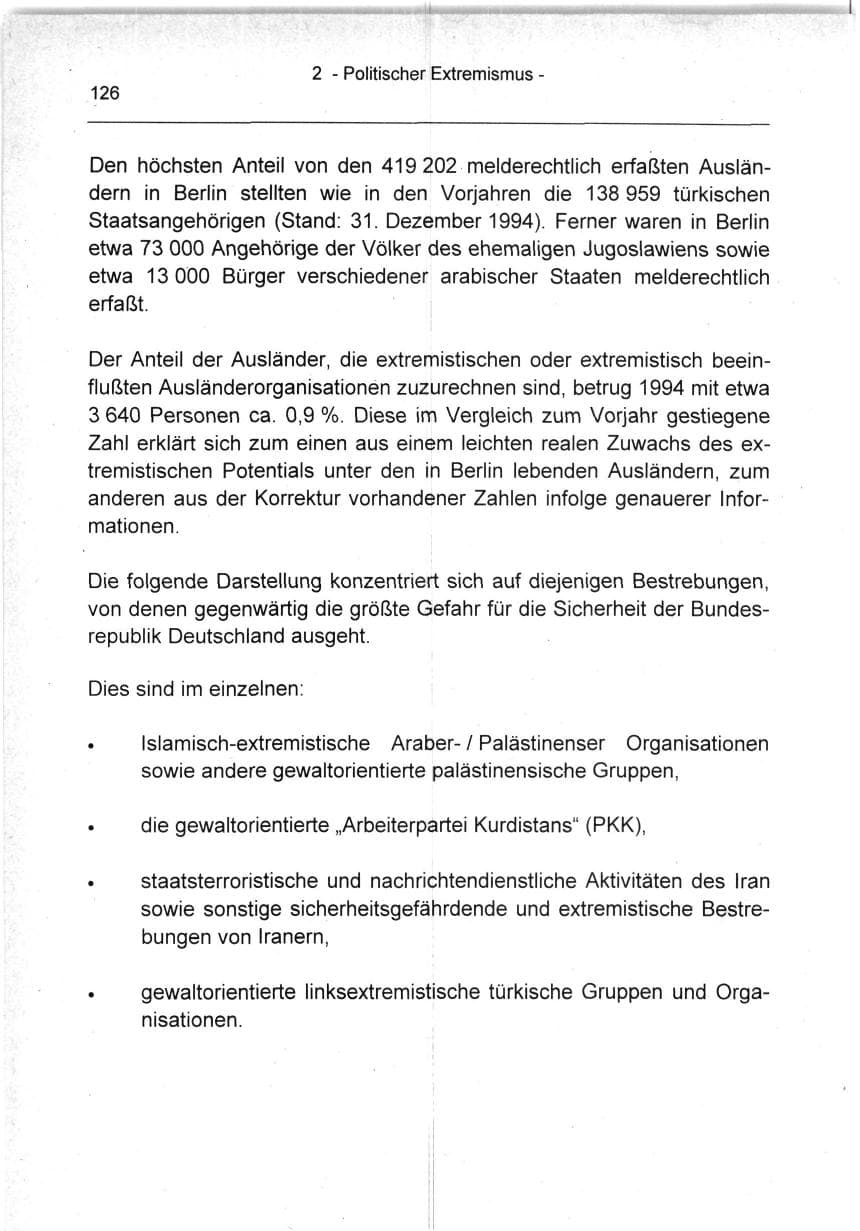 Seite 126 des Verfassungsschutzbericht 1994 Berlin
