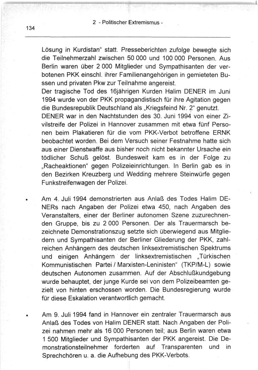 Seite 134 des Verfassungsschutzbericht 1994 Berlin