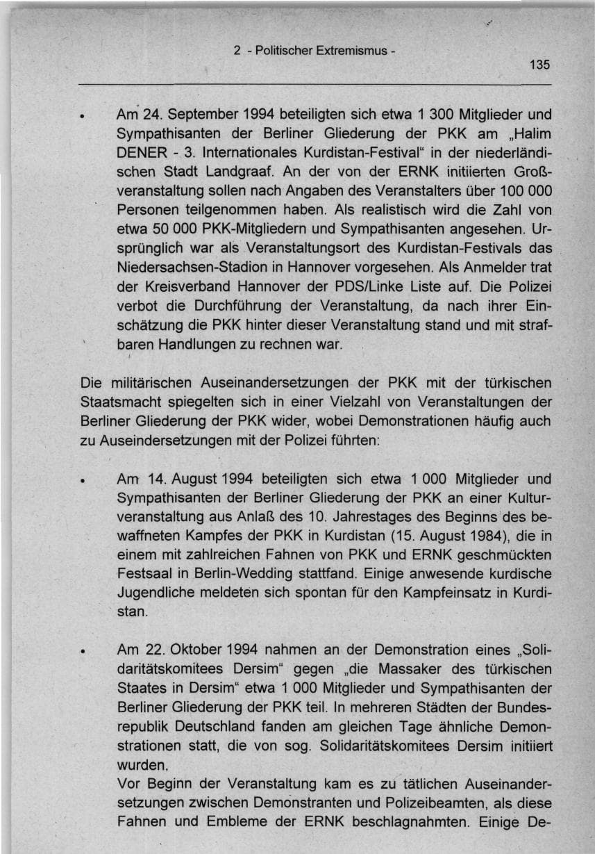 Seite 135 des Verfassungsschutzbericht 1994 Berlin