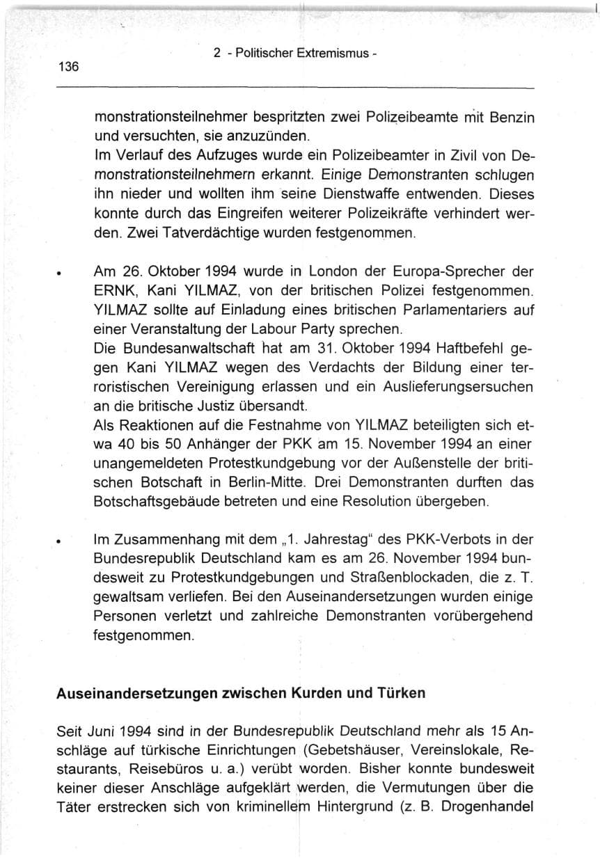 Seite 136 des Verfassungsschutzbericht 1994 Berlin