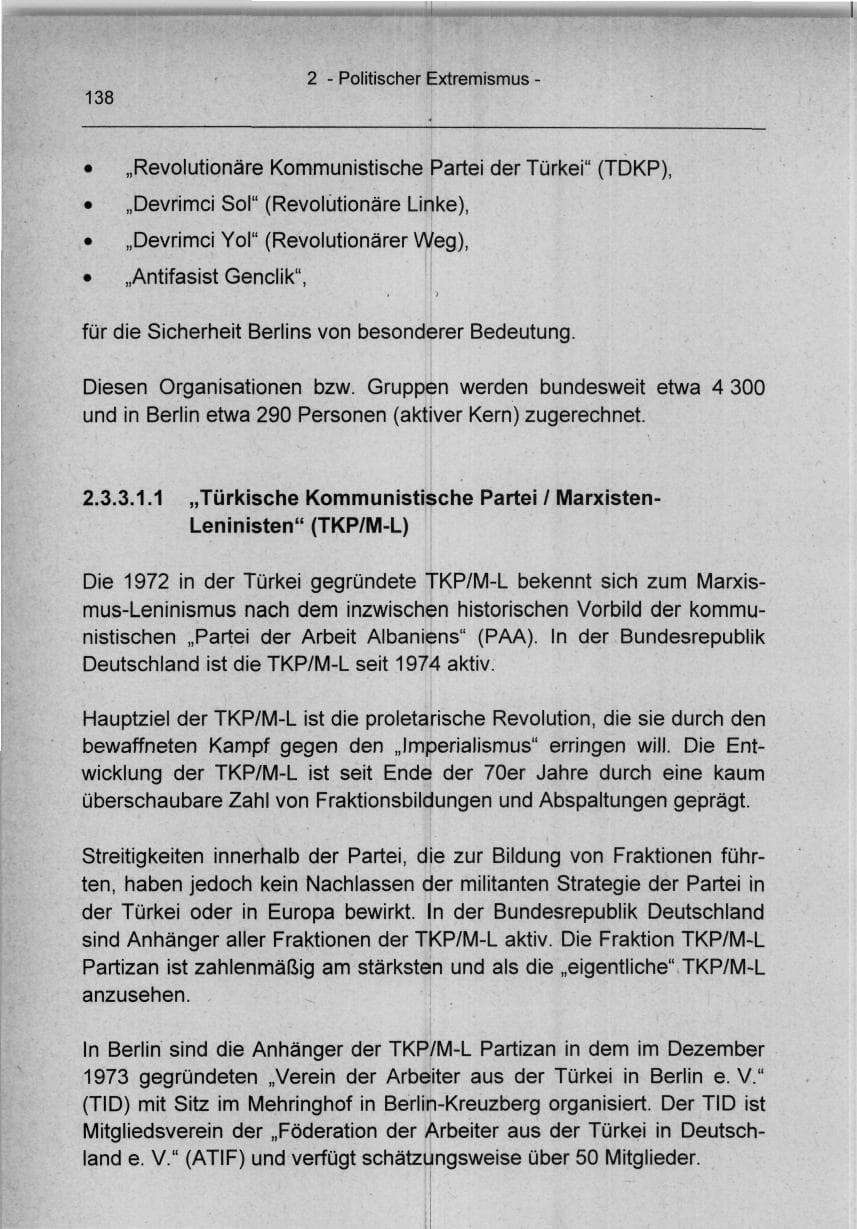 Seite 138 des Verfassungsschutzbericht 1994 Berlin