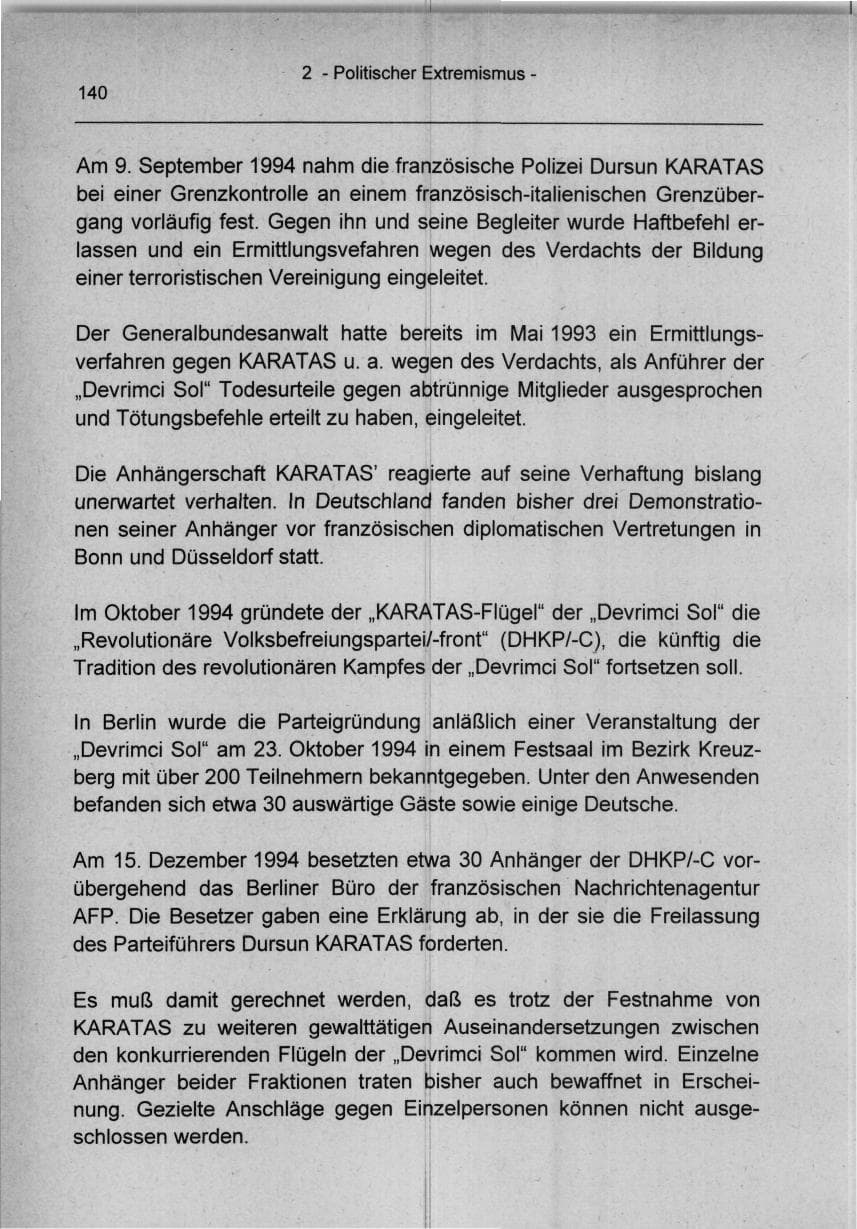 Seite 140 des Verfassungsschutzbericht 1994 Berlin