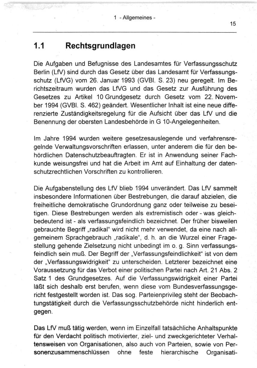 Seite 15 des Verfassungsschutzbericht 1994 Berlin